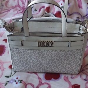 DKNY White and Gray Satchel Bag